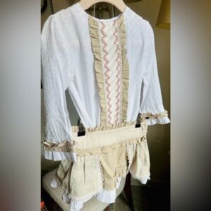 White and Beige Ruffled Blouse with short